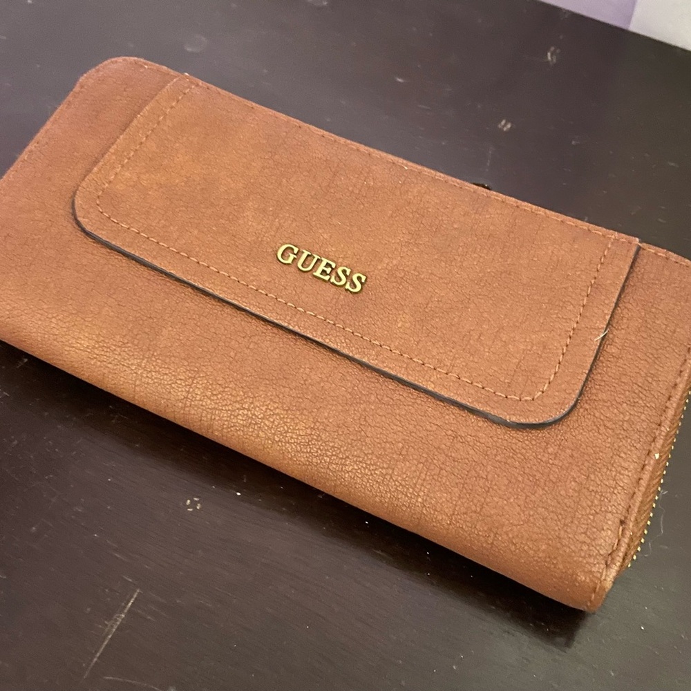Guess Tan Wallet with Gold Logo